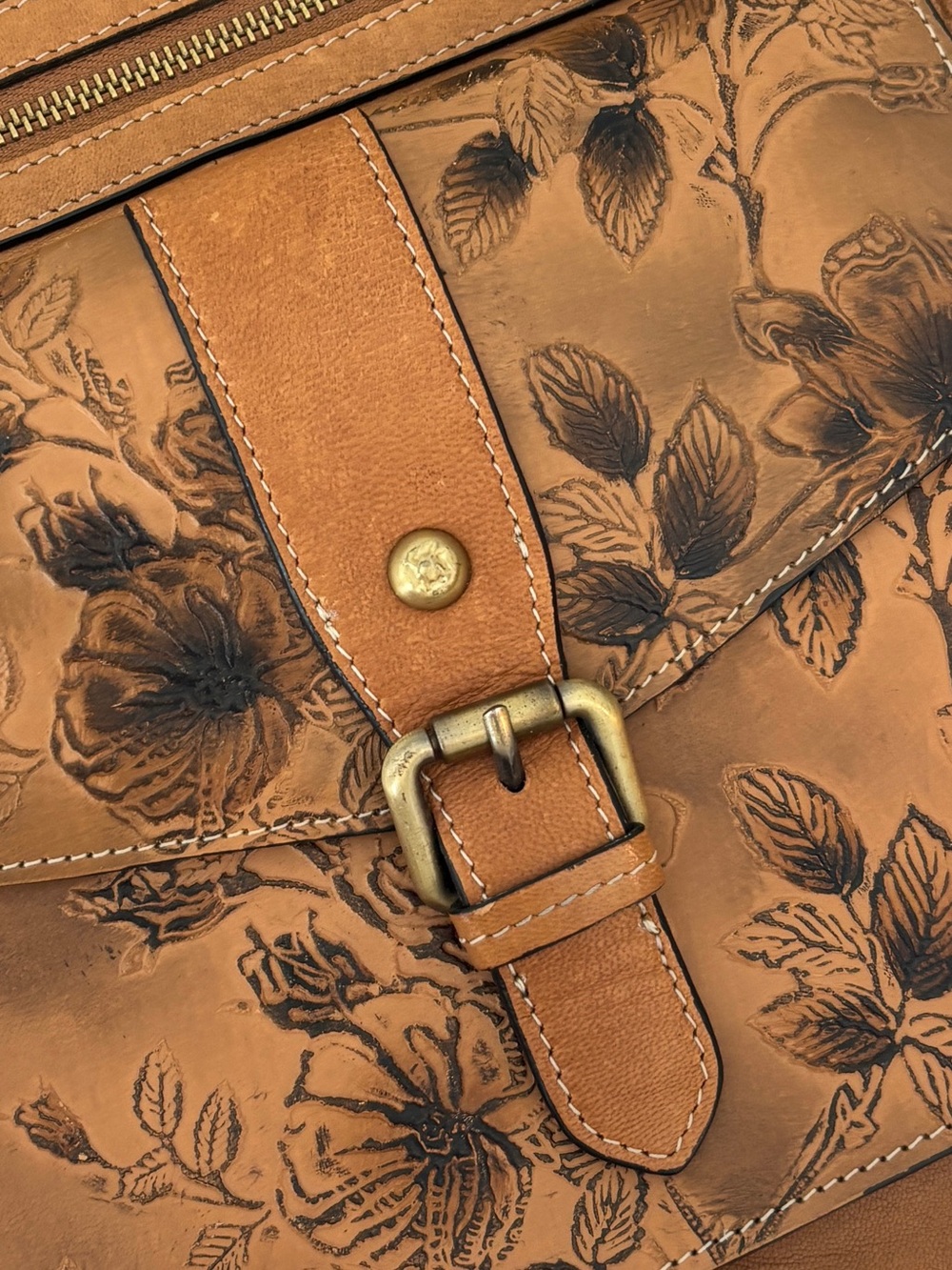 Firenze Bella Light Brown Floral-Embossed Leather Vintage-Inspired Hobo Bag - Picture 4 of 16